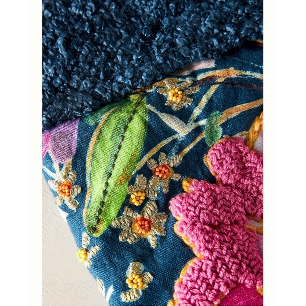 Anthropologie x Nori Floral Embroidered Navy Christmas Stocking - Picture 3 of 8